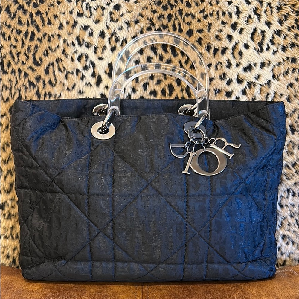 Christian Dior Trotter Macro Cannage Nylon Tote Bag with Lucite Handles